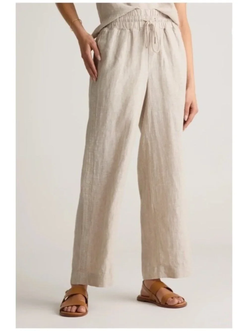 Quince 100% European Linen Wide Leg Cropped Pants Flax Womens Small Coastal NWT